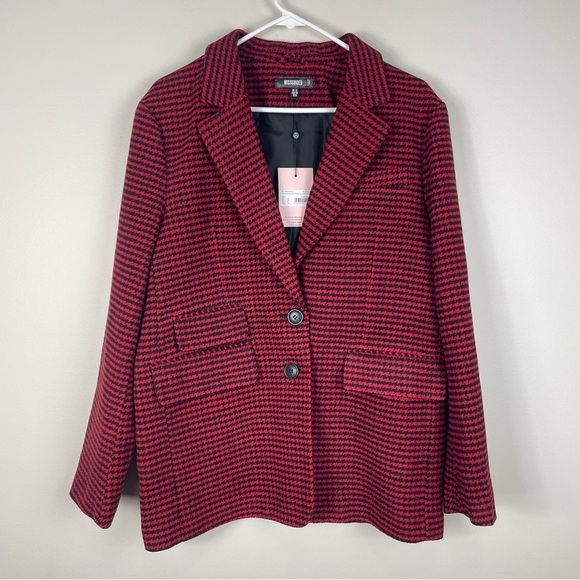 Missguided Houndstooth Boyfriend Blazer Coat Womens 8 Red Black Oversized - Picture 1 of 8